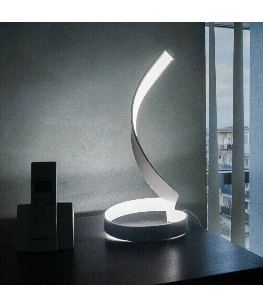 Lampada Da Tavolo Led Moderna A Spirale Curva 12watt Luce Da Comodino Bianca D05         