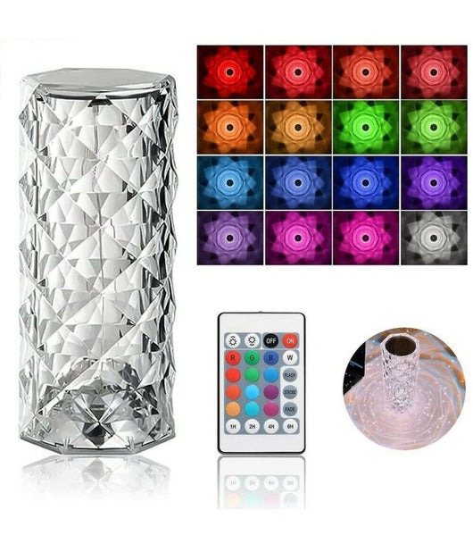 Lampada Da Tavolo Led Ricaricabile Usb Effetto Cristallo Touch Rgb E Telecomando         
