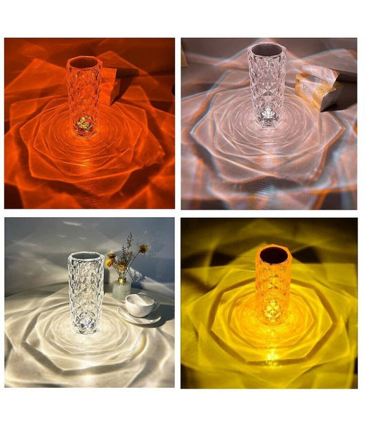 Lampada Da Tavolo Led Ricaricabile Usb Effetto Cristallo Touch Rgb E Telecomando         