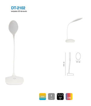 Trade Shop - Lampada Da Tavolo Led Usb Ricaricabile Dimmerabile Touch Design Moderno Dt-2102 -