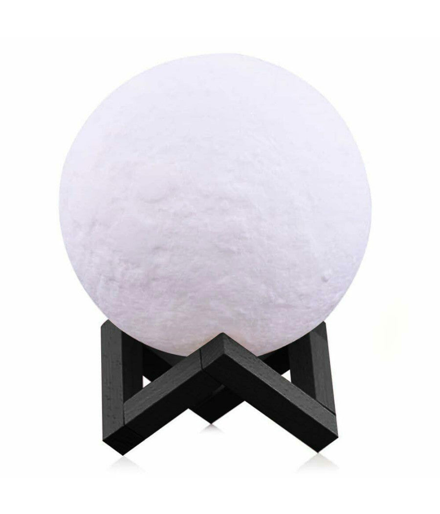 Lampada Da Tavolo Luna 18cm Luce Led 3 Colori Moon Lamp A Batteria Con Supporto         