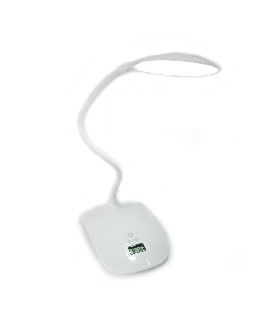 Lampada Da Tavolo Scrivania 8 Led Luce Ricaricabile Touch Con Orologio Snodabile         