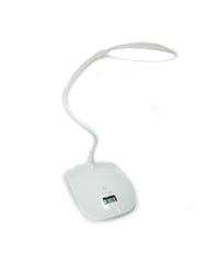 Lampada Da Tavolo Scrivania 8 Led Luce Ricaricabile Touch Con Orologio Snodabile         