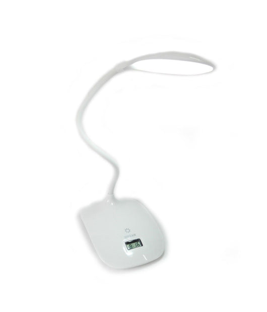 Lampada Da Tavolo Scrivania 8 Led Luce Ricaricabile Touch Con Orologio Snodabile         