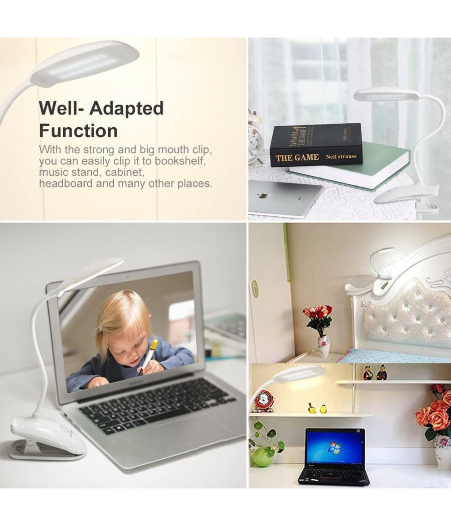 Lampada Da Tavolo Scrivania A Led Luce Ricaricabile Touch Snodabile Con Pinza         