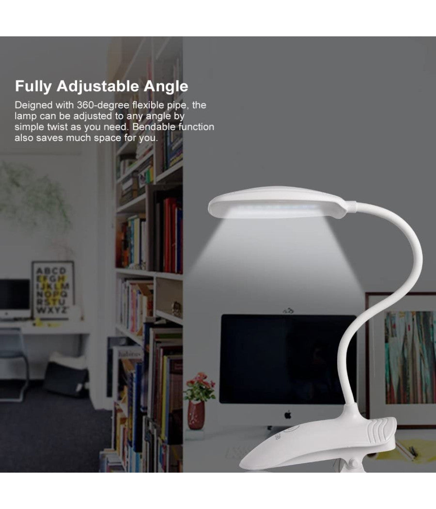Lampada Da Tavolo Scrivania A Led Luce Ricaricabile Touch Snodabile Con Pinza         