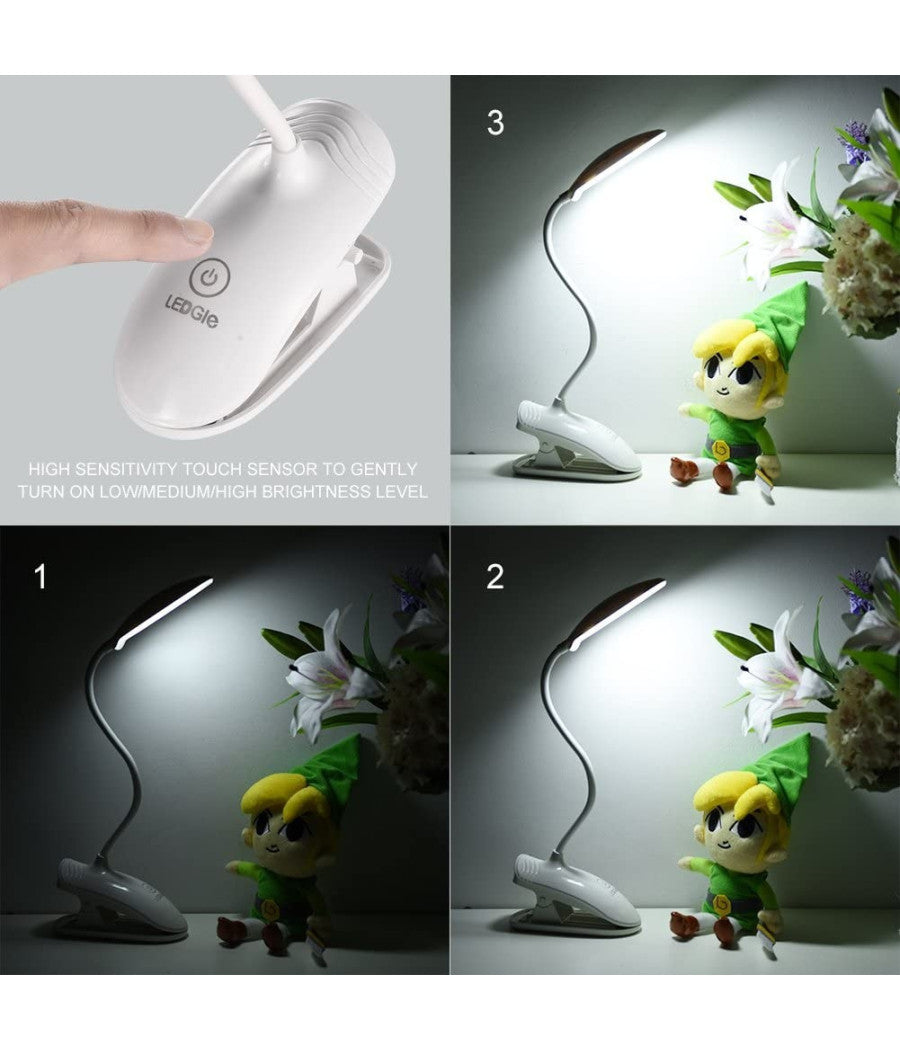 Lampada Da Tavolo Scrivania A Led Luce Ricaricabile Touch Snodabile Con Pinza         
