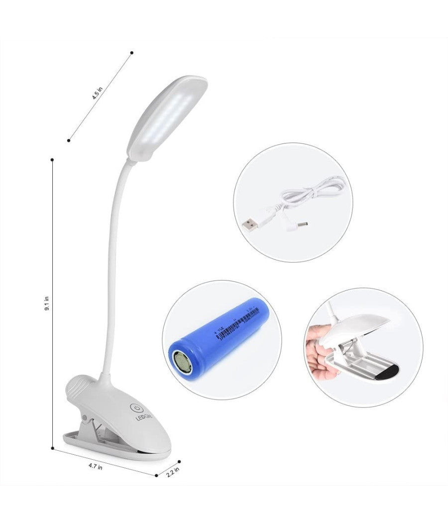 Lampada Da Tavolo Scrivania A Led Luce Ricaricabile Touch Snodabile Con Pinza         