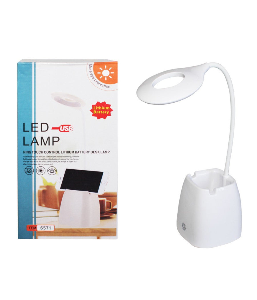 Lampada Da Tavolo Scrivania Con Portapenne 16 Led Collo Flessibile E Girevole         