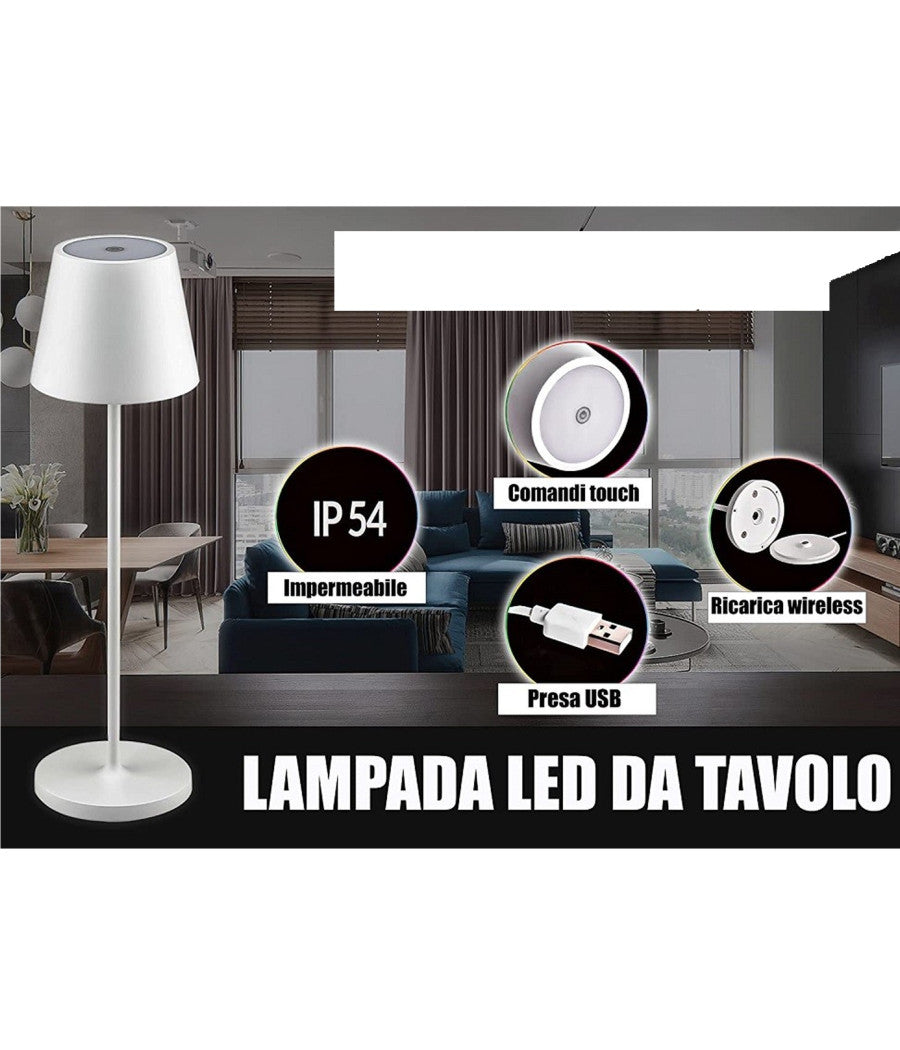 Lampada Da Tavolo Senza Fili Led Bianca Dimmerabile Touch Luce Bianca Calda 2 W         