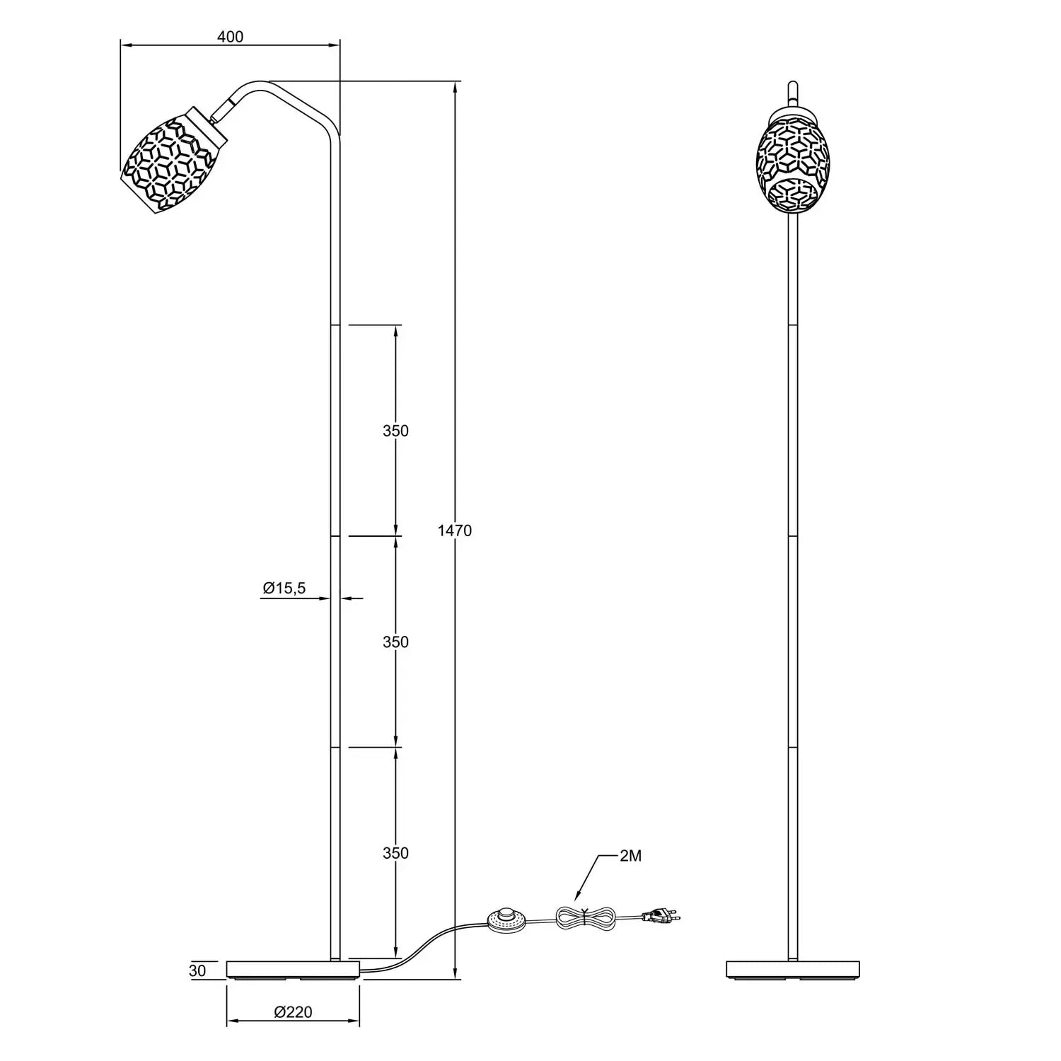 LÚZETE - LAMPADA DA TERRA 1 LUCE METALLO NERO E27 BIRKITA
