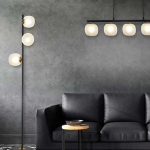 LÚZETE - LAMPADA DA TERRA 3 LUCI FERRO NERO BRONZO VECCHIO TULIPANI BIANCHI NICOLETTA