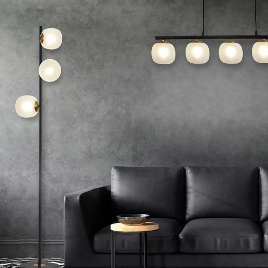 LÚZETE - LAMPADA DA TERRA 3 LUCI FERRO NERO BRONZO VECCHIO TULIPANI BIANCHI NICOLETTA