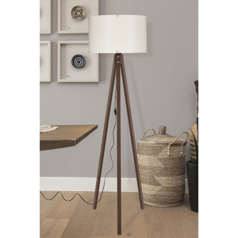 Lampada da terra Aden ASZ1460 con piantana in noce e paralume in tessuto crema