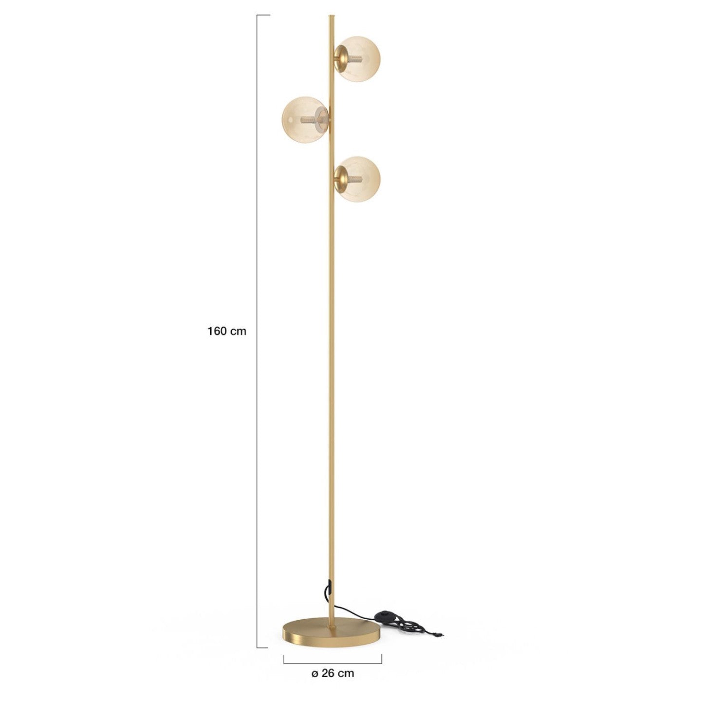 IDMarket - Lampada da terra in metallo dorato con 3 paralumi a globo in vetro