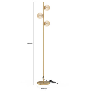 IDMarket - Lampada da terra in metallo dorato con 3 paralumi a globo in vetro