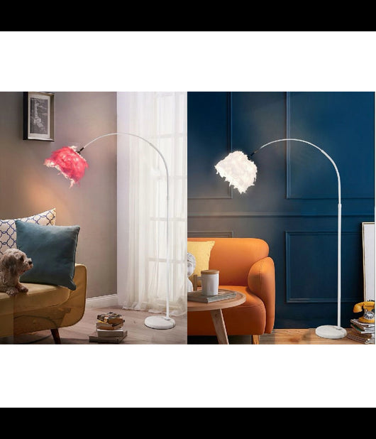 Lampada Da Terra In Metallo Piuma Attacco E27 Max.60w 185x110 Cm Bianco Rosa D26         