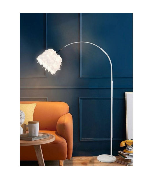 Lampada Da Terra In Metallo Piuma Attacco E27 Max.60w 185x110 Cm Bianco Rosa D26  Bianco       
