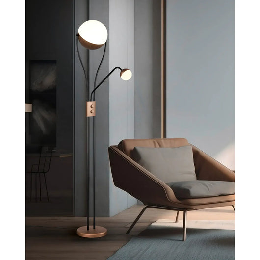 LÚZETE - LAMPADA DA TERRA LED 18W+3,8W 3000K METALLO COFFEE CASCATA