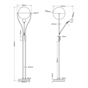LÚZETE - LAMPADA DA TERRA LED 18W+3,8W 3000K METALLO COFFEE CASCATA