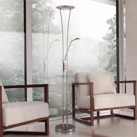 LÚZETE - LAMPADA DA TERRA LED ARTEMIS 19W+5W 3000K USB NICKEL