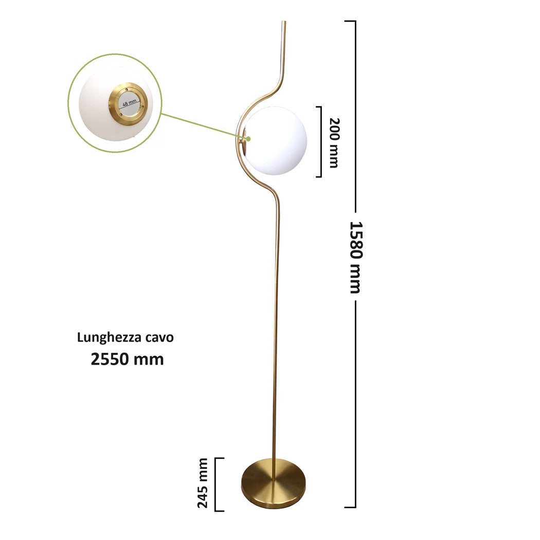 Trade Shop - Lampada Da Terra Oro Con Sfera In Vetro Bianco Piantana E27 Design Moderno 33894         
