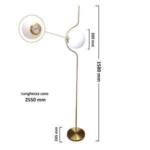Trade Shop - Lampada Da Terra Oro Con Sfera In Vetro Bianco Piantana E27 Design Moderno 33894         