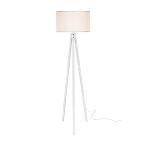 Lampada da terra Rodi ASZ1233 treppiede legno e paralume tessuto bianco