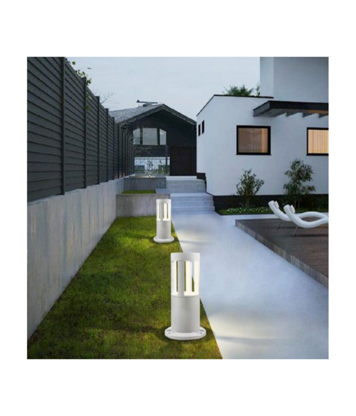 Lampada Da Terra Segnapasso Da Giardino Ip65 In Alluminio Vetro 12 W Es59 Bianco         