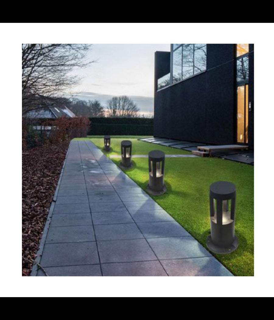 Lampada Da Terra Segnapasso Da Giardino Ip65 In Alluminio Vetro 12watt Es59 Nero  -bianco Naturale      -