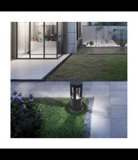 Lampada Da Terra Segnapasso Da Giardino Ip65 In Alluminio Vetro 12watt Es59 Nero  -bianco Caldo      -