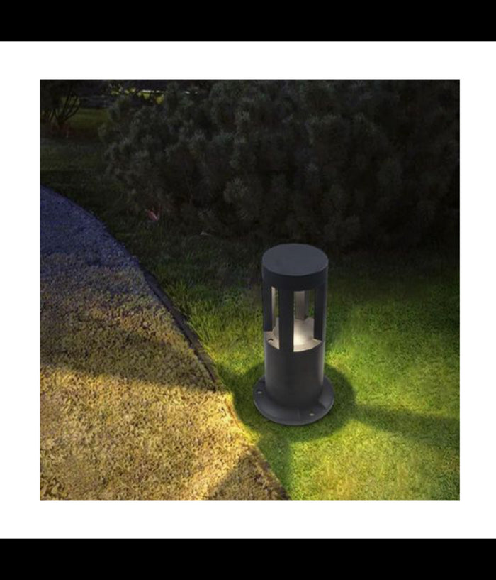 Lampada Da Terra Segnapasso Da Giardino Ip65 In Alluminio Vetro 12watt Es59 Nero  -bianco Freddo      -