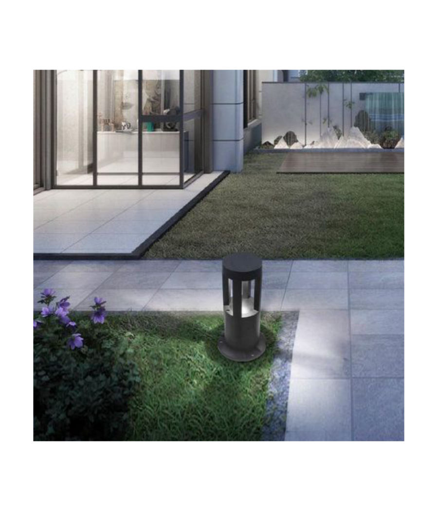 Lampada Da Terra Segnapasso Da Giardino Ip65 In Alluminio Vetro 12watt Es59 Nero  -bianco Freddo      -