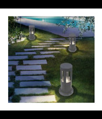 Lampada Da Terra Segnapasso Grigio Da Giardino Ip65 In Alluminio Vetro 12w Es59  -bianco Freddo      -
