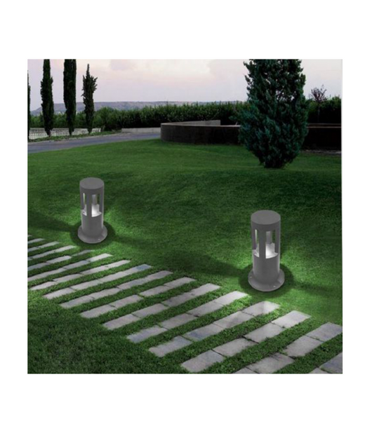 Lampada Da Terra Segnapasso Grigio Da Giardino Ip65 In Alluminio Vetro 12w Es59  -bianco Naturale      -