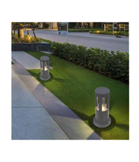 Lampada Da Terra Segnapasso Grigio Da Giardino Ip65 In Alluminio Vetro 12w Es59  -bianco Freddo      -