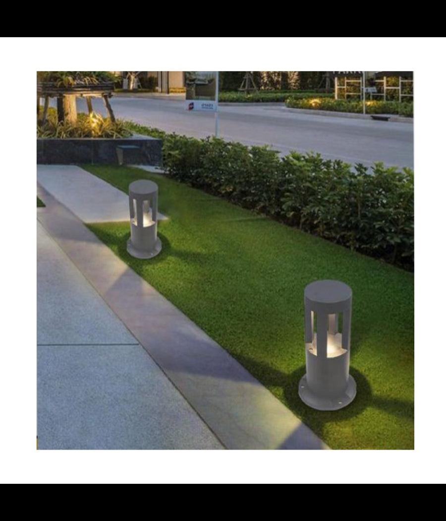 Lampada Da Terra Segnapasso Grigio Da Giardino Ip65 In Alluminio Vetro 12w Es59  -bianco Freddo      -