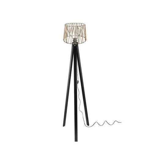 Lampada da terra treppiede nero con paralume in iuta DECONE1188