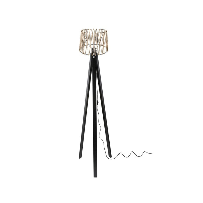 Lampada da terra treppiede nero con paralume in iuta DECONE1188