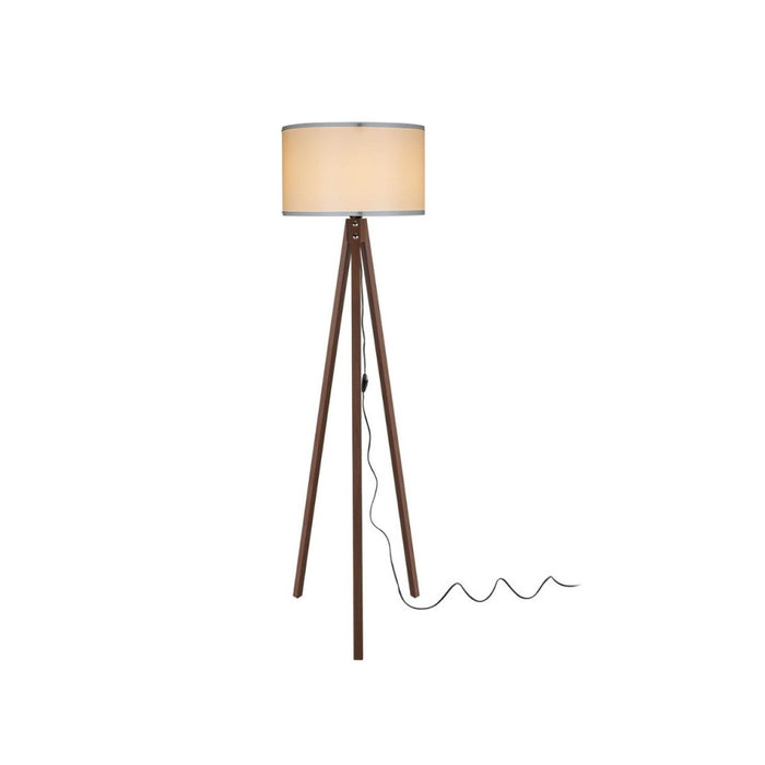 Lampada da terra treppiede noce con paralume tessuto crema Aden ASZ1460