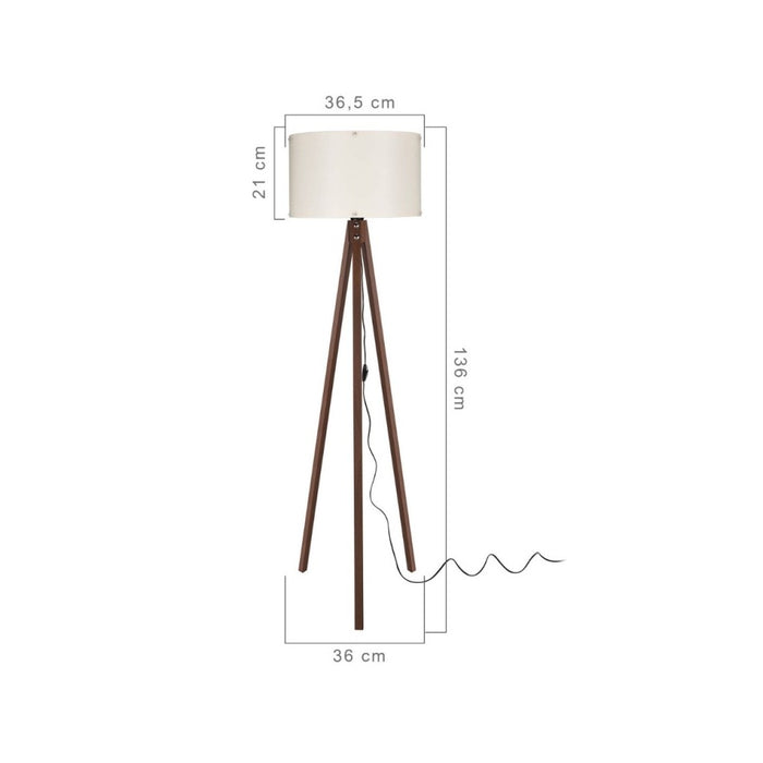Lampada da terra treppiede noce con paralume tessuto crema Aden ASZ1460