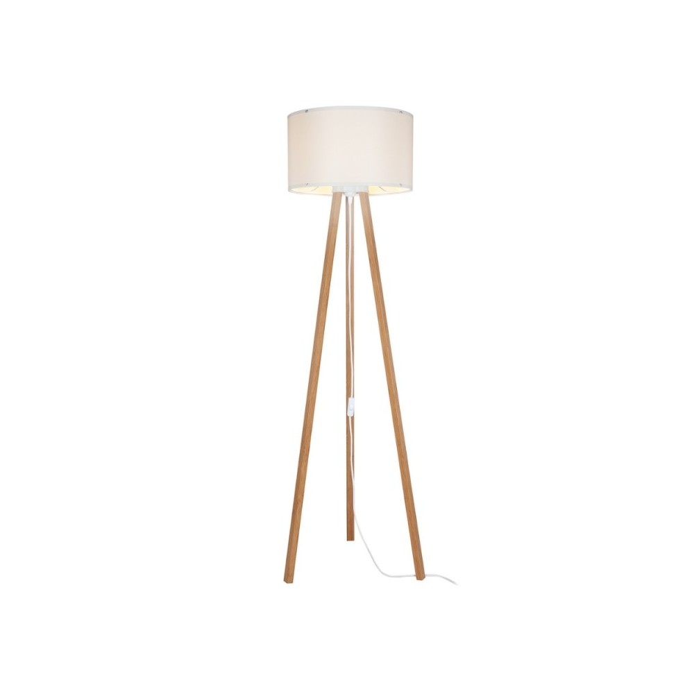 Lampada da terra treppiede rovere con paralume tessuto crema Piko ASZ1664