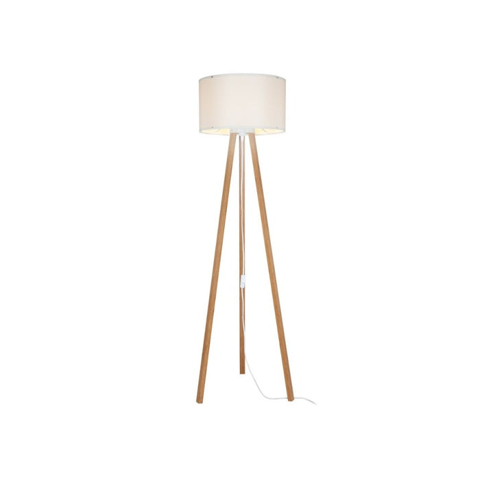 Lampada da terra treppiede rovere con paralume tessuto crema Piko ASZ1664