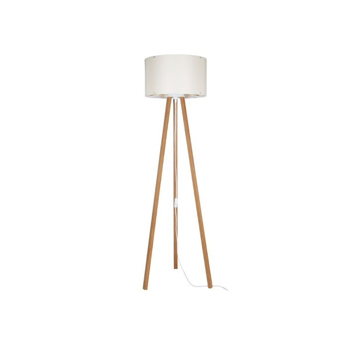 Lampada da terra treppiede rovere con paralume tessuto crema Piko ASZ1664