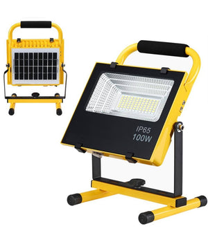 Lampada Faro Lavoro Portatile Con Pannello Solare 100w 1000lm Luce Emergenza Sos         