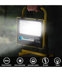 Lampada Faro Lavoro Portatile Con Pannello Solare 50w 504lm Luce Emergenza Sos         