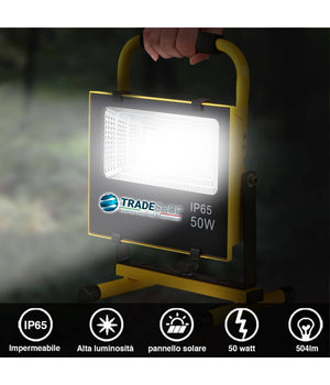 Lampada Faro Lavoro Portatile Con Pannello Solare 50w 504lm Luce Emergenza Sos         