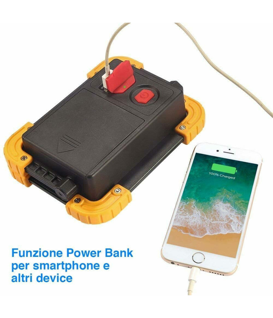 Lampada Faro Lavoro Portatile Torcia 20w 2000 Lm A Batteria Litio Luce Emergenza         