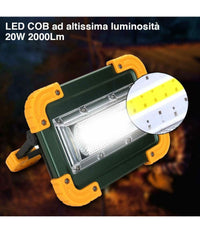 Lampada Faro Lavoro Portatile Torcia 20w 2000 Lm A Batteria Litio Luce Emergenza         