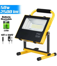 Lampada Faro Led Lavoro Portatile Torcia 50w Batteria Litio Luce Emergenza 2500l         